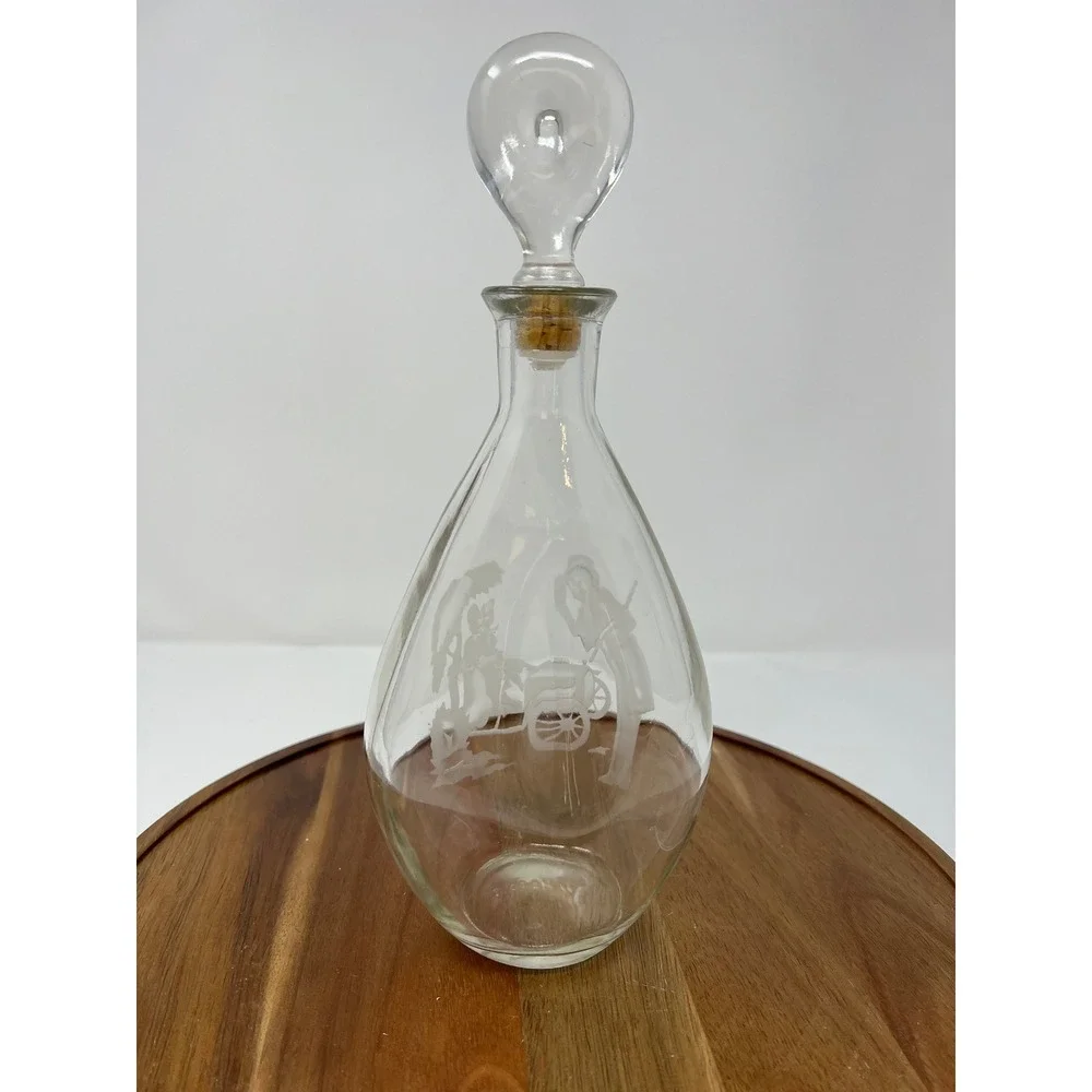 Vintage Etched Glass Decanter Bottle with Stopper JW Harper Whiskey Collectible